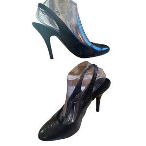 Sabrina Slingback Pumps Black Crocodile Embossed Almond Toe Stiletto Heel